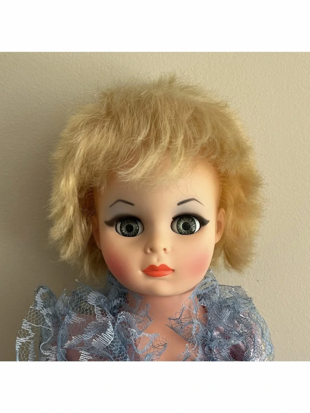 SD Doll Vintage 1950s Purple Dress Blue Lace Sleepy Eyes Jointed 23 Inch